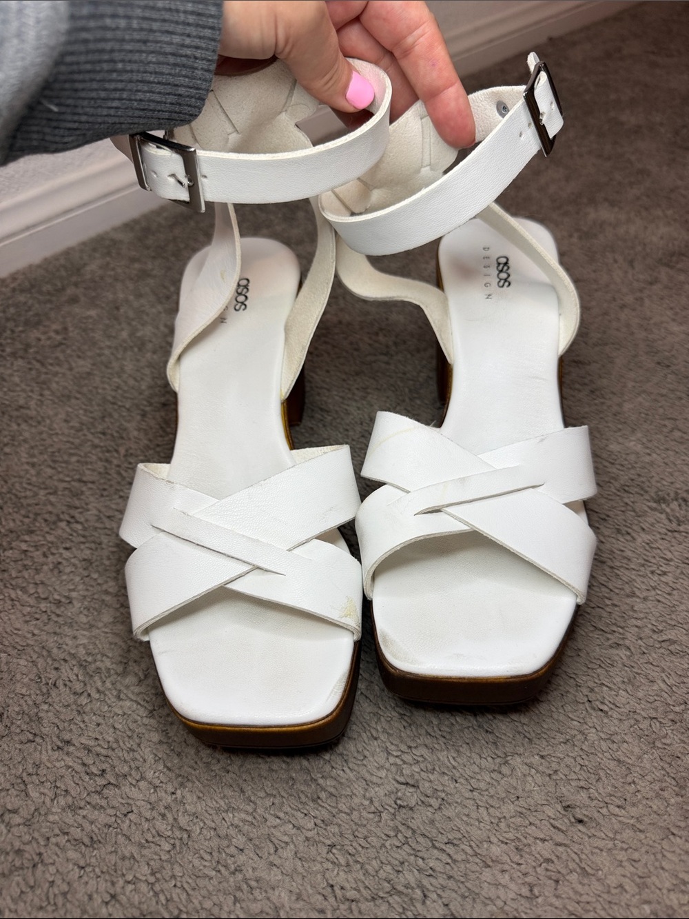ASOS White Crisscross Ankle Strap Block Heels